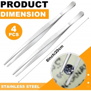 Yaomiao 4 Packs Bar Tweezers Long Garnish Tongs Bar Tweezers Stainless Steel Korean Bbq Tongs for Bartender Cocktail Cooking Food(Silver,8 Inch)