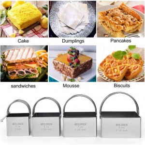 HULISEN Square Biscuit Cutter Set (4 Pieces/Set), Stainless Steel Cookies Cutter with Handle, Professional Baking Dough Tools, Gift Package (Square)