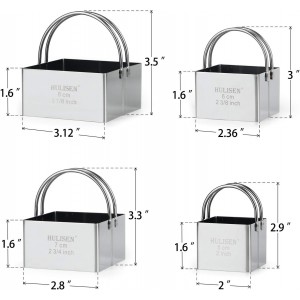 HULISEN Square Biscuit Cutter Set (4 Pieces/Set), Stainless Steel Cookies Cutter with Handle, Professional Baking Dough Tools, Gift Package (Square)