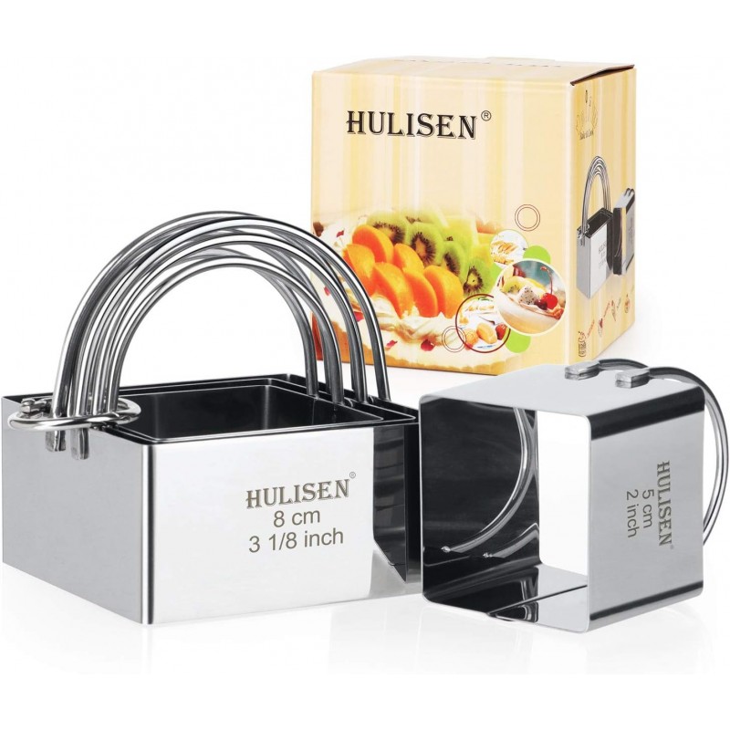 HULISEN Square Biscuit Cutter Set (4 Pieces/Set), Stainless Steel Cookies Cutter with Handle, Professional Baking Dough Tools, Gift Package (Square)
