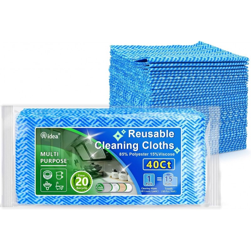 AIDEA Cleaning Wipes, Multi-Purpose Towel Reusable Cleaning Cloths 40Ct(1 Pack), Domestic Wipes, Dish Cloths(12''x24'')