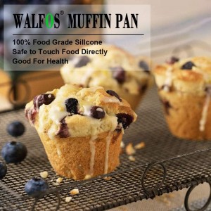 Walfos Silicone Texas Muffin Pan Set- 6 Cup Jumbo Silicone Cupcake Pan, Non-Stick, Just PoP Out! Perfect for Egg Muffin, Big Cupcake - BPA Free and Dishwasher Safe, Set of 2