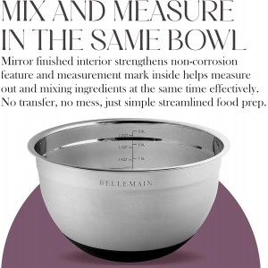 Bellemain Mixing Bowls with Lids Set - Stainless Steel Mixing Bowls with Airtight Lids - Food Storage Containers - 3PCS Set with Non-Slip Bottoms Kitchen Essentials for Baking - Serving