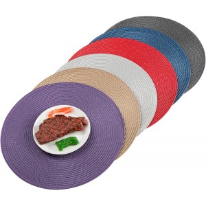 Placemats, Crossweave Heat Resistant Classic Woven Round Place Mats Diameter 13.5 inch for Kitchen Table Set of 6 (Purple)