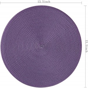 Placemats, Crossweave Heat Resistant Classic Woven Round Place Mats Diameter 13.5 inch for Kitchen Table Set of 6 (Purple)