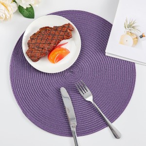 Placemats, Crossweave Heat Resistant Classic Woven Round Place Mats Diameter 13.5 inch for Kitchen Table Set of 6 (Purple)
