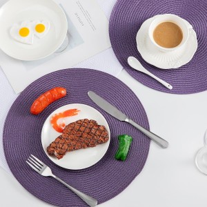 Placemats, Crossweave Heat Resistant Classic Woven Round Place Mats Diameter 13.5 inch for Kitchen Table Set of 6 (Purple)