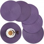 Placemats, Crossweave Heat Resistant Classic Woven Round Place Mats Diameter 13.5 inch for Kitchen Table Set of 6 (Purple)
