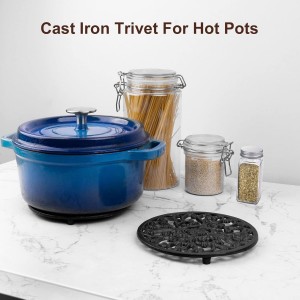 2 Pack Round Cast Iron Trivet, 6.7 Inch Heavy-Duty Trivets for Hot Dishes, Pots and Pans, with Rubber Feet Non-Slip, Rustic Cast Iron Holder for Kitchen Dining Table Countertop