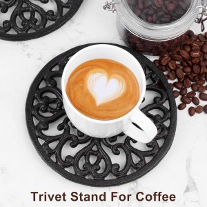 2 Pack Round Cast Iron Trivet, 6.7 Inch Heavy-Duty Trivets for Hot Dishes, Pots and Pans, with Rubber Feet Non-Slip, Rustic Cast Iron Holder for Kitchen Dining Table Countertop