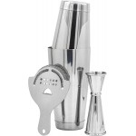 Professional Cocktail Shaker Set Bartending Kit: Weighted Boston Shaker Tins, Hawthorne Strainer and Japanese Jigger