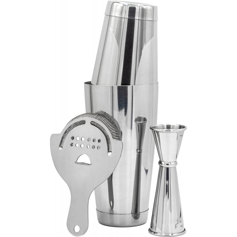Professional Cocktail Shaker Set Bartending Kit: Weighted Boston Shaker Tins, Hawthorne Strainer and Japanese Jigger