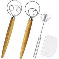 ​Listenman Danish Dough Whisk Bread Mixer & Egg Whisk Kits, 2 Pack Premium Stainless Steel Dutch & 1 Pack Hand Push Rotary Blender for Pastry Pizza Dough, with a Dough Scraper for Bread​