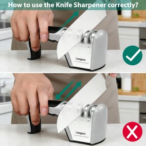 Longzon 5-in-1 Knife Sharpener [4 Stage] with a Pair of Cut-Resistant Glove,Original Premium Polish Blades, Best Kitchen Knife Sharpener Works for Fruit and Steel Knives, Scissors(Black+Silver)