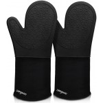 sungwoo Extra Long Silicone Oven Mitts, Heat Resistant Oven Gloves with Quilted Liner Non-Slip Textured Grip Perfect for BBQ, Baking, Cooking and Grilling - 1 Pair 14.6 Inch Black