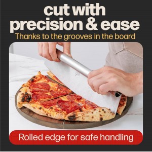 Hans Grill Pizza Cutting Board and Pizza Cutter Rocker Blade Gift Set Professional Stainless Steel Food Slicer with 13.5