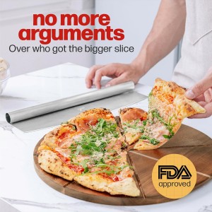 Hans Grill Pizza Cutting Board and Pizza Cutter Rocker Blade Gift Set Professional Stainless Steel Food Slicer with 13.5