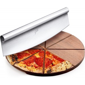 Hans Grill Pizza Cutting Board and Pizza Cutter Rocker Blade Gift Set Professional Stainless Steel Food Slicer with 13.5