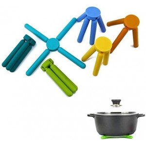 3/Pack Foldable Silicone Trivets, FENGCHEN Folding Trivets, Non-Slip Collapsible Cross Compact Design Expandable Silicone Pot Holder, Black