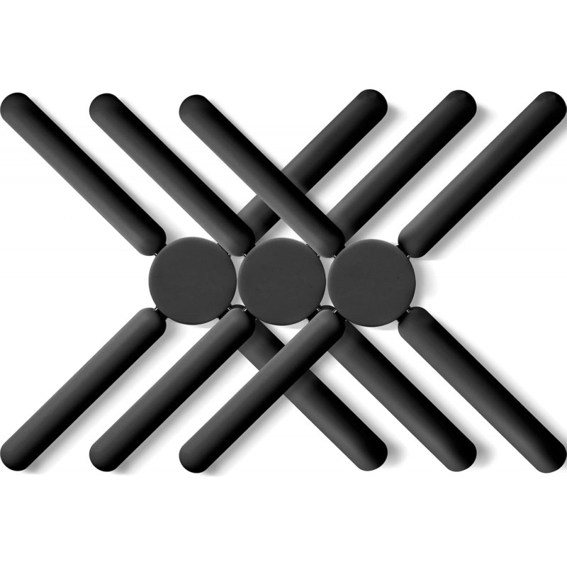 3/Pack Foldable Silicone Trivets, FENGCHEN Folding Trivets, Non-Slip Collapsible Cross Compact Design Expandable Silicone Pot Holder, Black