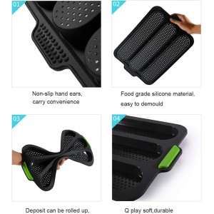 Silicone Baguette Pan,Nonstick 3 Wave Loaves French Toast Bread Baking Tray Bake Mold, Perforated Silicone Molds Loaf Pan, DIY Making Breadstick Cake Kitchen Baking Mould