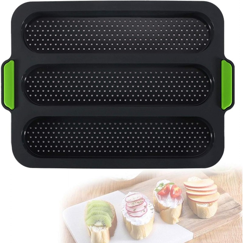 Silicone Baguette Pan,Nonstick 3 Wave Loaves French Toast Bread Baking Tray Bake Mold, Perforated Silicone Molds Loaf Pan, DIY Making Breadstick Cake Kitchen Baking Mould