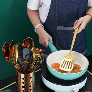 Gold Spatulas, Berglander Slotted Turner Titanium Gold Plating, Metal Turner For Cooking, Kitchen Barbecue Spatulas, Dishwasher Safe, Easy to Clean