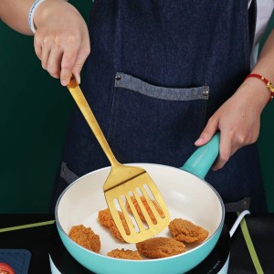 Gold Spatulas, Berglander Slotted Turner Titanium Gold Plating, Metal Turner For Cooking, Kitchen Barbecue Spatulas, Dishwasher Safe, Easy to Clean