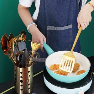 Gold Spatulas, Berglander Slotted Turner Titanium Gold Plating, Metal Turner For Cooking, Kitchen Barbecue Spatulas, Dishwasher Safe, Easy to Clean