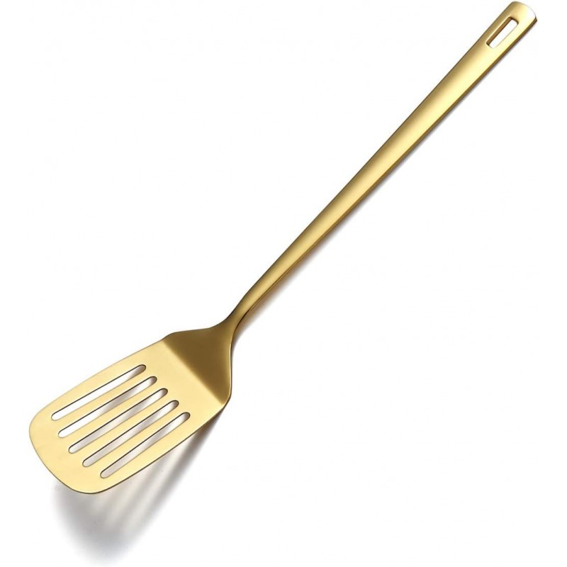 Gold Spatulas, Berglander Slotted Turner Titanium Gold Plating, Metal Turner For Cooking, Kitchen Barbecue Spatulas, Dishwasher Safe, Easy to Clean