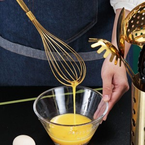 Gold Whisk, Berglander Whisk For Cooking With Titanium Gold Plating, Stainless Steel Balloon Whisk, Sturdy Kitchen Wire Whisk Set for Cooking, Baking, Blending, Beating, Dishwasher Safe, Easy to Clean