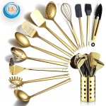 Gold Cooking Utensils Set, Berglander Stainless Steel 13 Pieces Kitchen Utensils Set With Titanium Gold Plating, Kitchen Tools Set With Utensil Holder, Dishwasher Safe, Easy to Clean