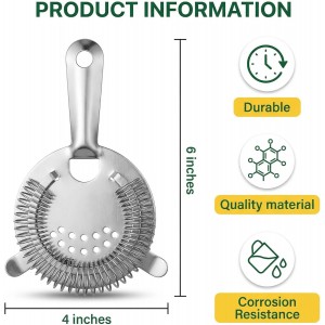 WUWEOT 9 Pack Cocktail Strainer, 4-Prong Stainless Steel Bar Strainer, 6 Inches Silver Bar Tool Drink Strainer with 100 Wire Spring for Bartenders and Mixologists