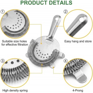 WUWEOT 9 Pack Cocktail Strainer, 4-Prong Stainless Steel Bar Strainer, 6 Inches Silver Bar Tool Drink Strainer with 100 Wire Spring for Bartenders and Mixologists