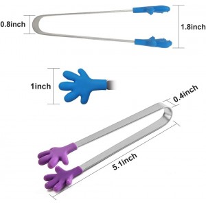 8PCS Silicone Mini Tongs, 5Inch Hand Shape Food Tongs, Colourful Small Kids Tongs for Serving Food, Ice Cube, fruits, Sugar, Barbecue by Sunenlyst (Palm sharp)
