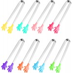 8PCS Silicone Mini Tongs, 5Inch Hand Shape Food Tongs, Colourful Small Kids Tongs for Serving Food, Ice Cube, fruits, Sugar, Barbecue by Sunenlyst (Palm sharp)
