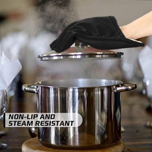 Silicone Kitchen Pot Holders with Pockets, 2 Pc Set Trivet, Steam and Heat Resistant Hand and Countertop Protection Hot Pads, Non-Slip Grip potholders, Terrycloth Interior Lining, Black