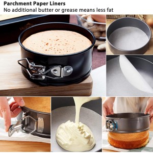 MASSUGAR Springform Pan 4 Pack 4-Inch Mini Cake Pan with 50 Pcs Parchment Paper Liners, Nonstick Leakproof Cheesecake Pan for Mini Cheesecakes Pizzas and Quiches