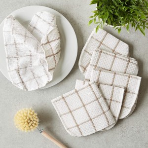 DII Scrubber Dishcloths Collection Windowpane Dishrag Set, 12x12, White/Stone Stripe, 6 Piece