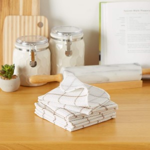 DII Scrubber Dishcloths Collection Windowpane Dishrag Set, 12x12, White/Stone Stripe, 6 Piece