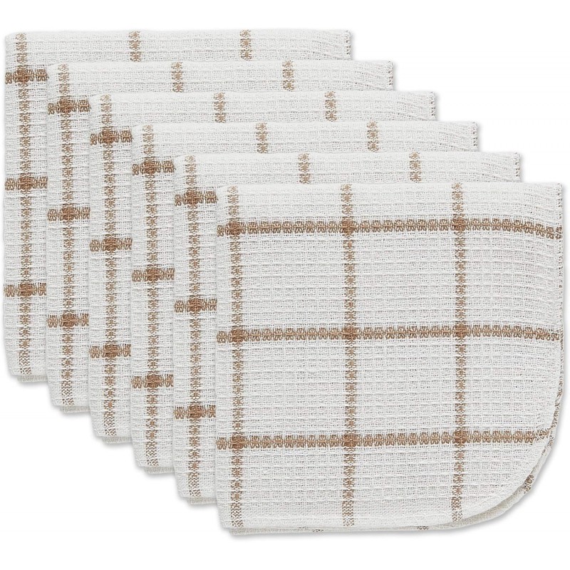 DII Scrubber Dishcloths Collection Windowpane Dishrag Set, 12x12, White/Stone Stripe, 6 Piece