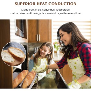 Baguette Pan, French Bread Pans For Baking Pan, Nonstick 3 Slots Perforated Italian Loaf Pan Mold Long French Bread Pan,Golden