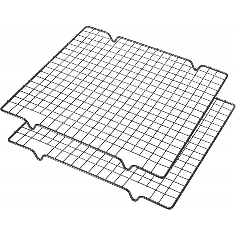 Lamoutor 2Pcs Metal Kitchen Baking Cooling Rack Square Wire Cooling Rack for Cake and Meat 10 x 11 inches (Black)