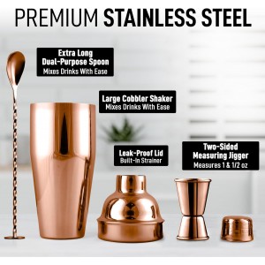 Zulay Cocktail Shaker Set - Stainless Steel Mixed Drink Shaker - Martini Shaker Set with Build in Strainer, Double Sided Jigger & Muddler Combo Mixing Spoon - Pro Margarita Shaker - Large 24oz