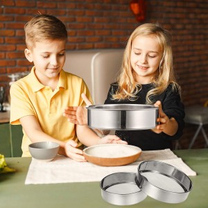 Patelai 3 Pcs Stainless Steel Round Flour Sifter Sieve Fine Mesh for Bake Decorate Cakes, Pies, Pastries, Cupcakes (6 Inch and 8 Inch 60 Mesh,7 Inch 40 Mesh)