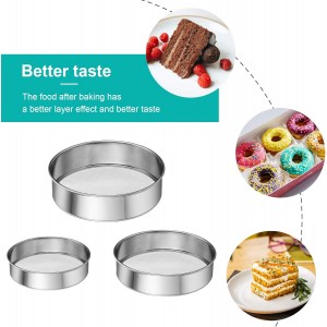 Patelai 3 Pcs Stainless Steel Round Flour Sifter Sieve Fine Mesh for Bake Decorate Cakes, Pies, Pastries, Cupcakes (6 Inch and 8 Inch 60 Mesh,7 Inch 40 Mesh)