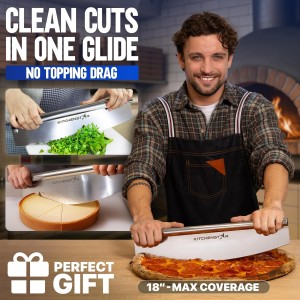 KitchenStar 18-Inch Pizza Cutter Rocker Blade - Sharp Stainless Steel Slicer Knife, Protective Cover, Dishwasher Safe, Extra Large - Commercial Pizza Oven Accessories