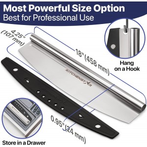 KitchenStar 18-Inch Pizza Cutter Rocker Blade - Sharp Stainless Steel Slicer Knife, Protective Cover, Dishwasher Safe, Extra Large - Commercial Pizza Oven Accessories