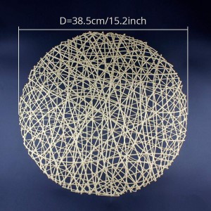 Gold Round Placemats for Dinner Table Set of 6 Metallic Hollow Out Line Circle Table Mats Vinyl Place Mats for Dinning Decor Wedding Accent Centerpiece