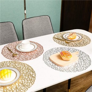 Gold Round Placemats for Dinner Table Set of 6 Metallic Hollow Out Line Circle Table Mats Vinyl Place Mats for Dinning Decor Wedding Accent Centerpiece